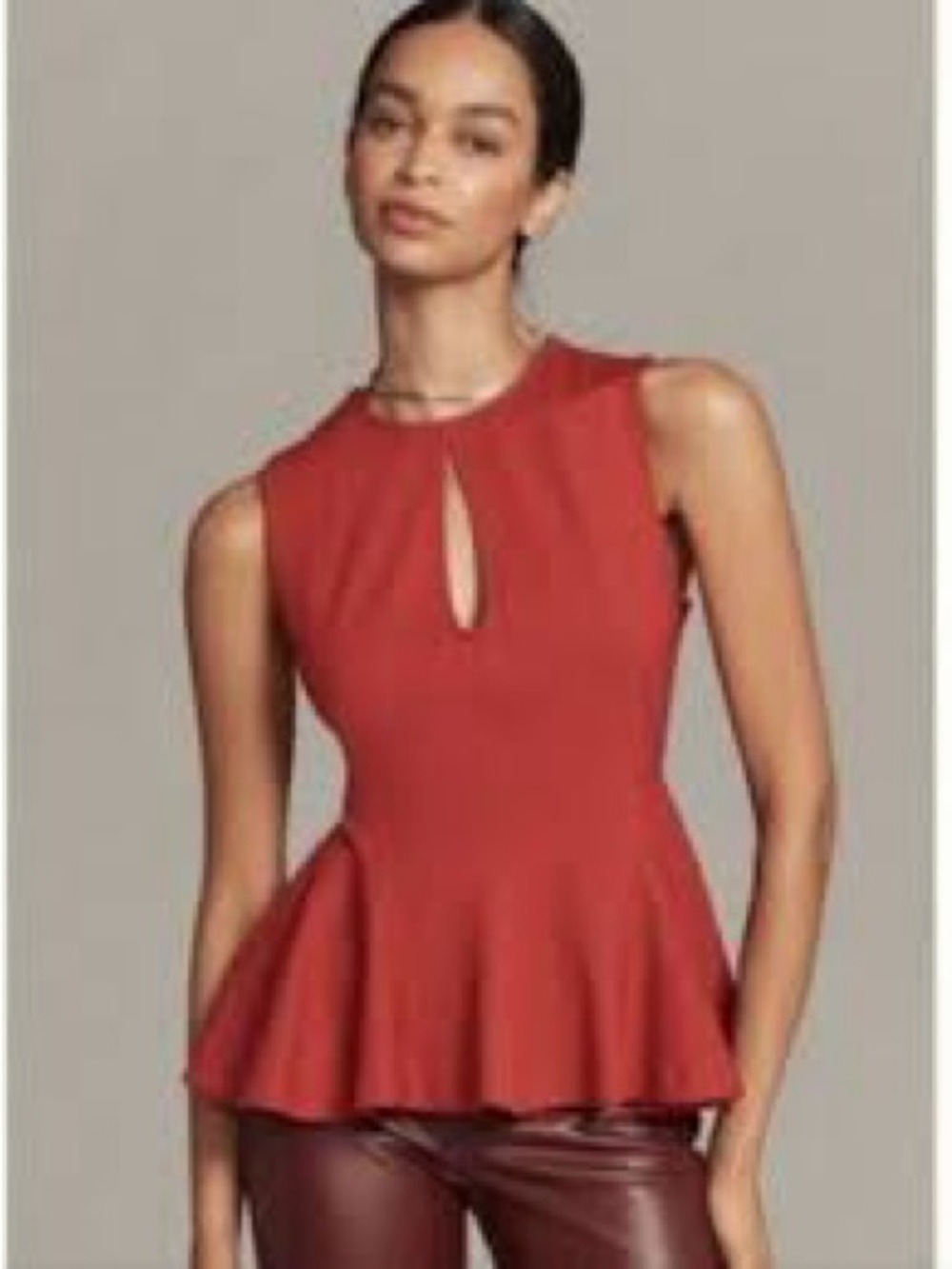 Anthropologie Maeve Red Sleeveless Keyhole Peplum Top